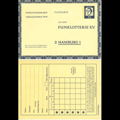 BRD Bundesrepublik Ganzsache 1963 Funklotteriekarte 15 Pfg. Luther FP10 (00217