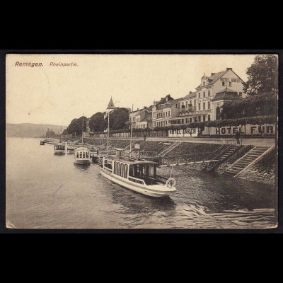 AK Remagen Rheinpartie Hotel Anker Schiffe 1916 Feldpost (17167