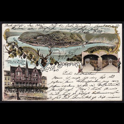 AK Litho Grüsse aus Boppard Hotel Zum Hirsch 1898 nach Lingen (17175