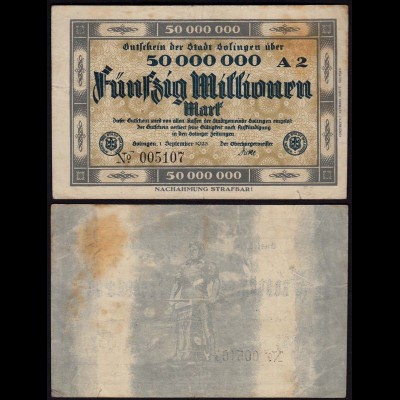 Rheinland - Solingen 50 Millionen Mark 1923 Notgeld Stadt (15370