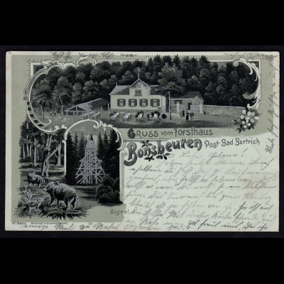 AK Mondschein-Silber-Litho Forsthaus Bonsbeuren Post Bad Bertrich 1901 (17200