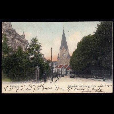 AK Solingen Kölnerstrasse mit neuer Kirche 1906 n.Alt Heppens (17214