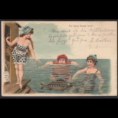 AK Scherzkarte 1910 Frauen Schwimmen Fisch (17479
