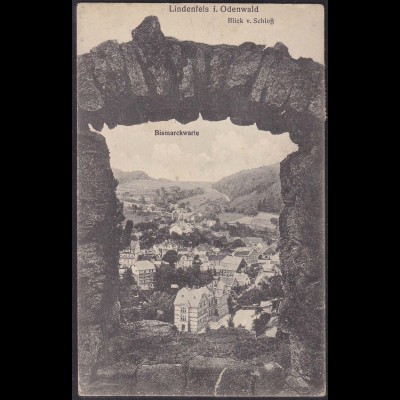 AK Lindenfels Odenwald Gesamtansicht durch die Bismarckwarte 1920 (12620
