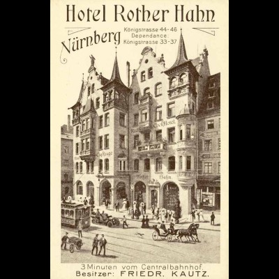 Werbekarte Hotel Rother Hahn Königstrasse Nürnberg (1875