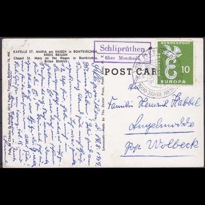 Karte Posthilfstelle Landpost Schliprüthen über Meschede 1959 (4429