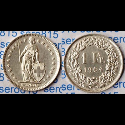 Schweiz - Switzerland 1 Franken Silber-Münze 1964 (m950