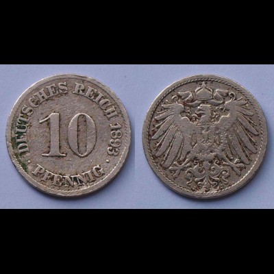 10 Pfennig 1893 J Deutsches Kaiserreich Empire Jäger Nr. 13 (17722