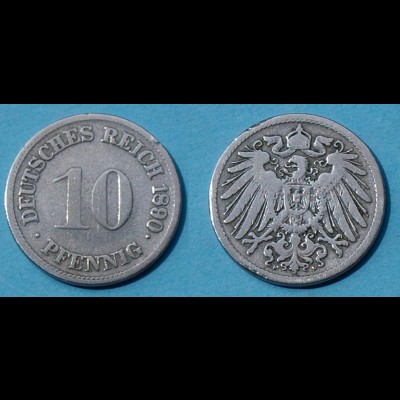 10 Pfennig 1890 F Deutsches Kaiserreich Empire Jäger Nr. 13 (17728