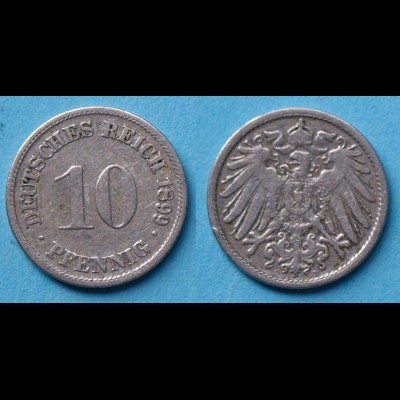 10 Pfennig 1899 D Deutsches Kaiserreich Empire Jäger Nr. 13 (17742