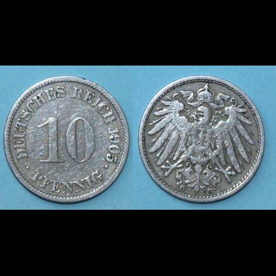 10 Pfennig 1905 G Deutsches Kaiserreich Empire Jäger Nr. 13 (17759