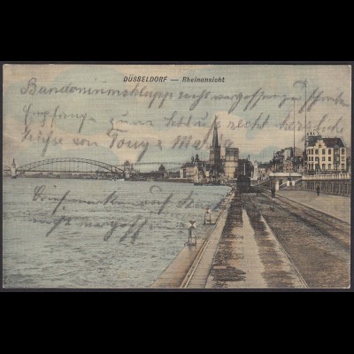 AK Düsseldorf Rheinansicht Brücke 1903 (12508