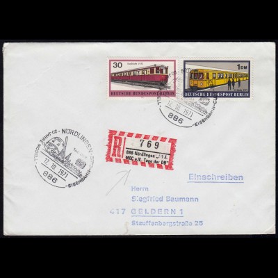 Nördlingen 1971 Sonder R-Zettel auf Brief Tag der Eisenbahn (17510