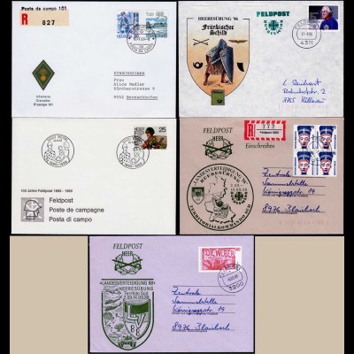 5 Stück Bundeswehr Feldpost-Briefe 1986/89 teils Einschreiben (14475