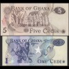 Ghana 1 + 5 Cedis Banknoten UNC 1976/1977 (14146