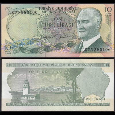 Türkei - Turkey 10 Lira Banknote 1970 (1975) Pick 186 UNC ATATÜRK (17892