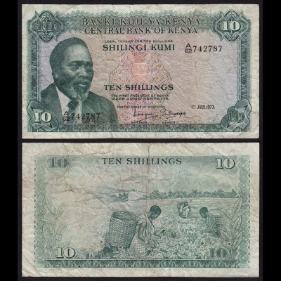 KENIA - KENYA 10 Shillings Banknote 1973 Pick 7d F (18020