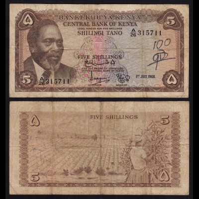 KENIA - KENYA 5 Shillings Banknote 1968 Pick 1c F (18050