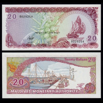 MALEDIVEN - MALDIVES 20 Rufiyaa Banknote 1987 Pick 12b UNC (18074
