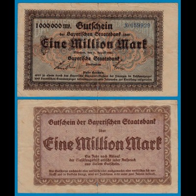 Bayern Staatsbank 1 Million Mark Banknote 1923 (18460