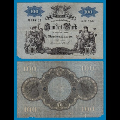 Baden Mannheim 100 Mark Banknote 1907 (18464