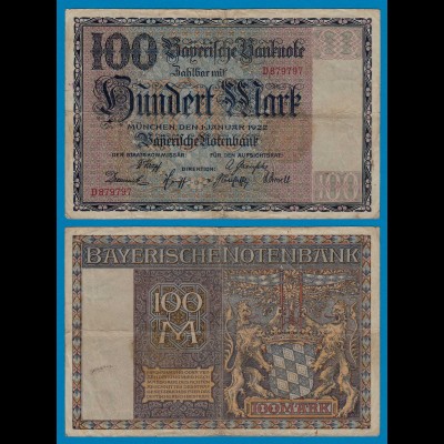 Bayern Notenbank 100 Mark Banknote 1922 (18465
